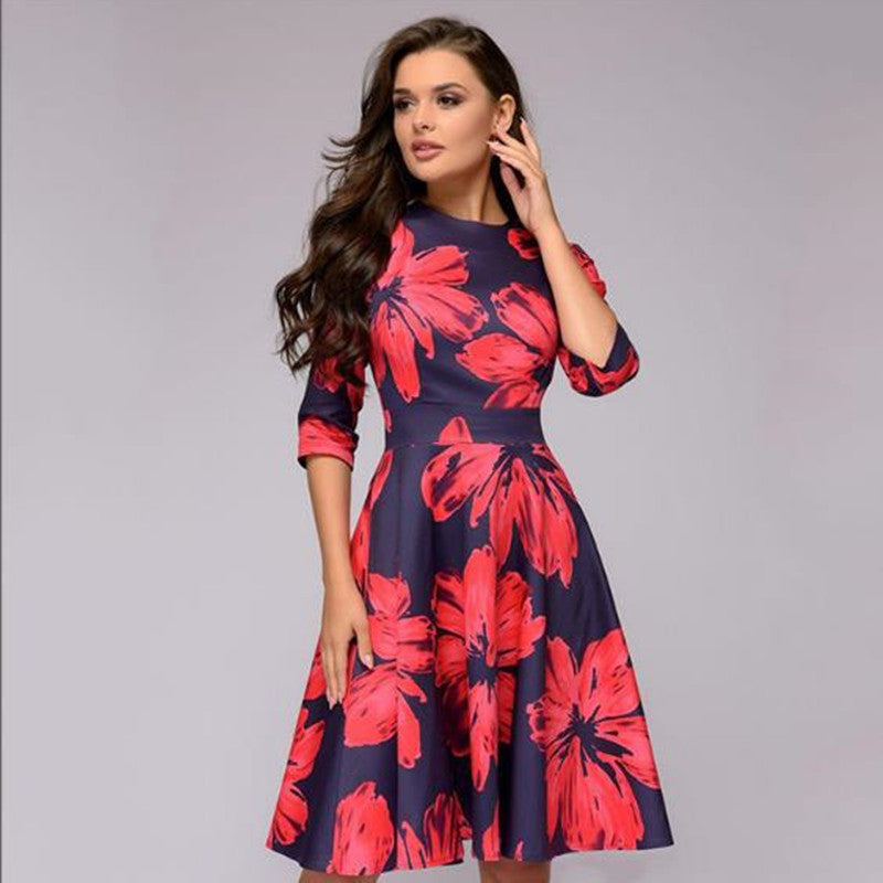 Women's Casual Floral Print Round Neck Dress