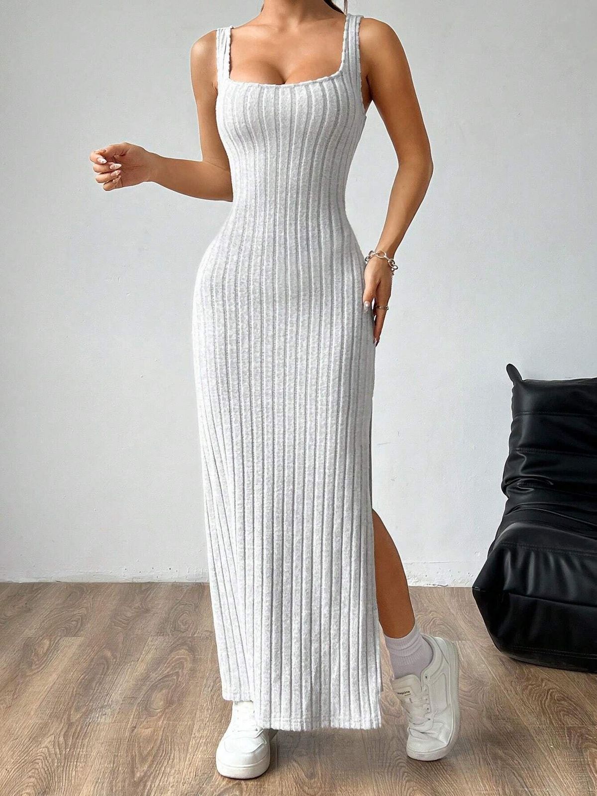 Women's Sexy Solid Color Sleeveless Backless Split Maxi Dress
