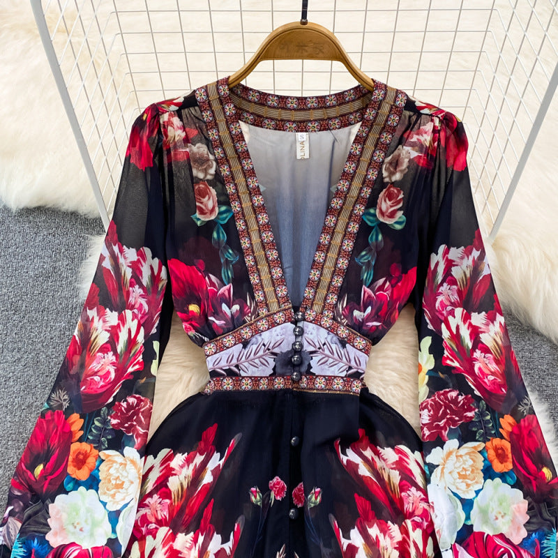 Women's Floral Printed Shirt Dress, with V-Neck