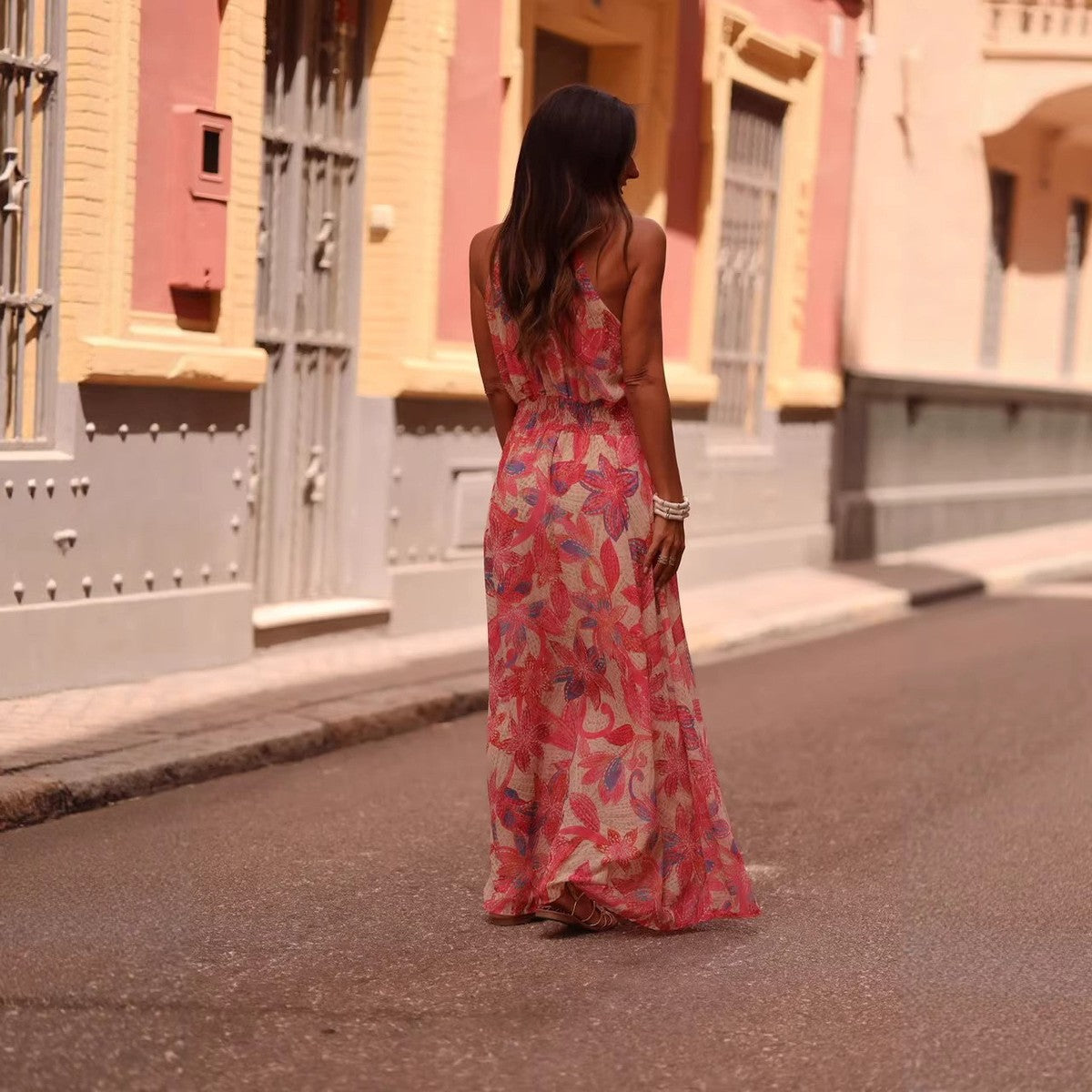 Women's Sexy Spring Flower Printed Sleeveless Loose Dress