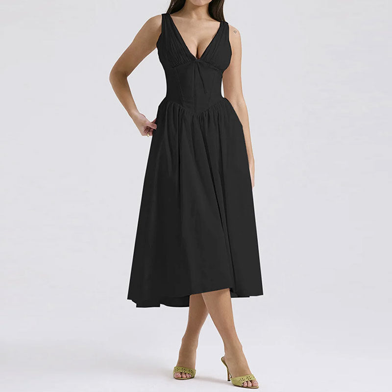 Women's Casual V-Neck Floral Print A-Line Dress