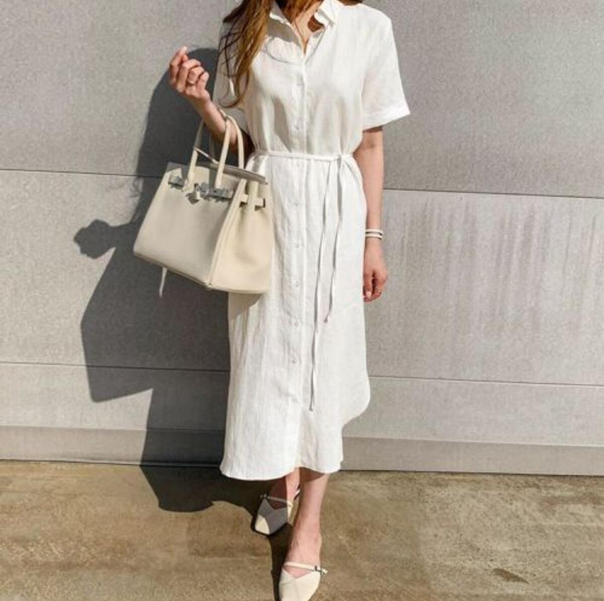 Women's Linen Shirt Maxi Dress, Casual Loose