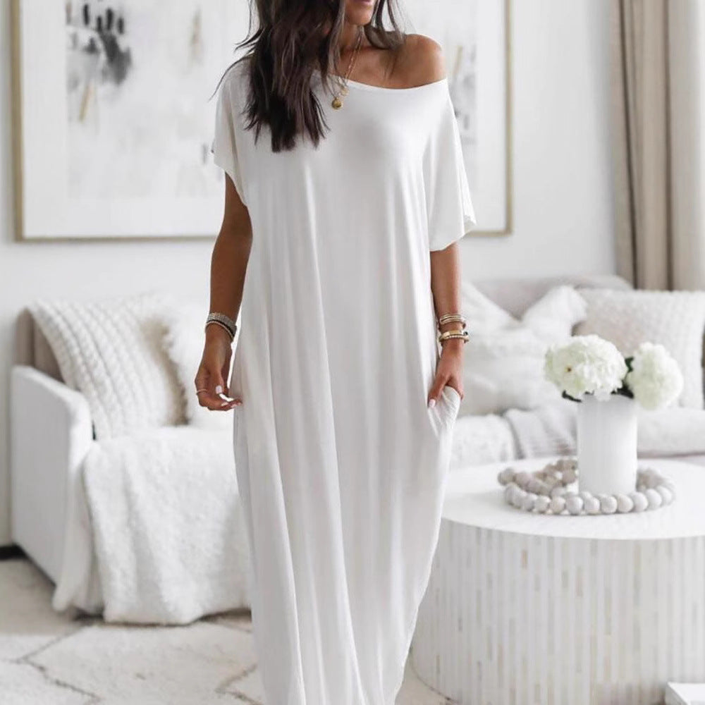 Women's Casual Simple Short Sleeve Solid Color Maxi Dress
