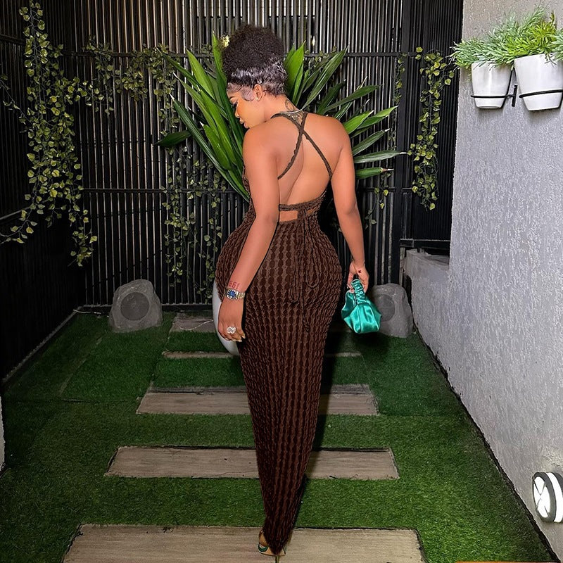 Women's Sexy Solid Backless Maxi Dress