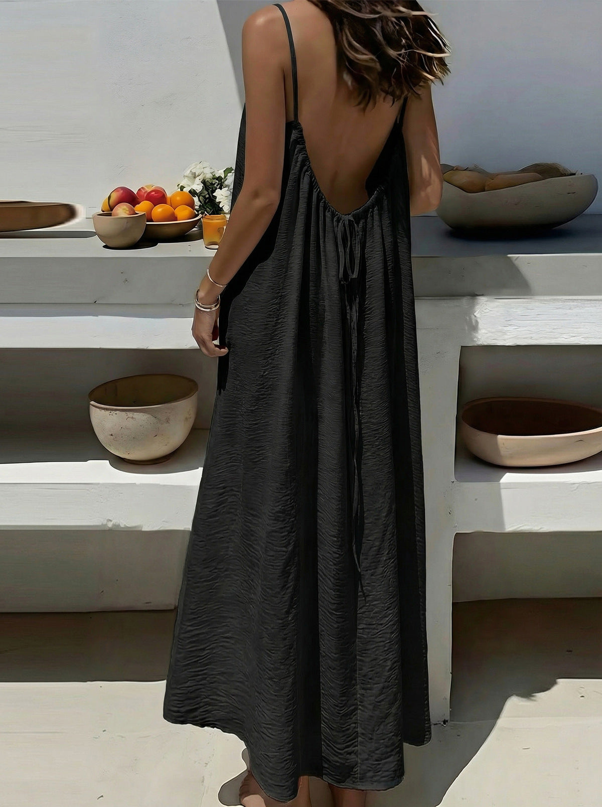 Women's Vacation Casual Simple Solid Color Sleeveless Backless Loose Dress
