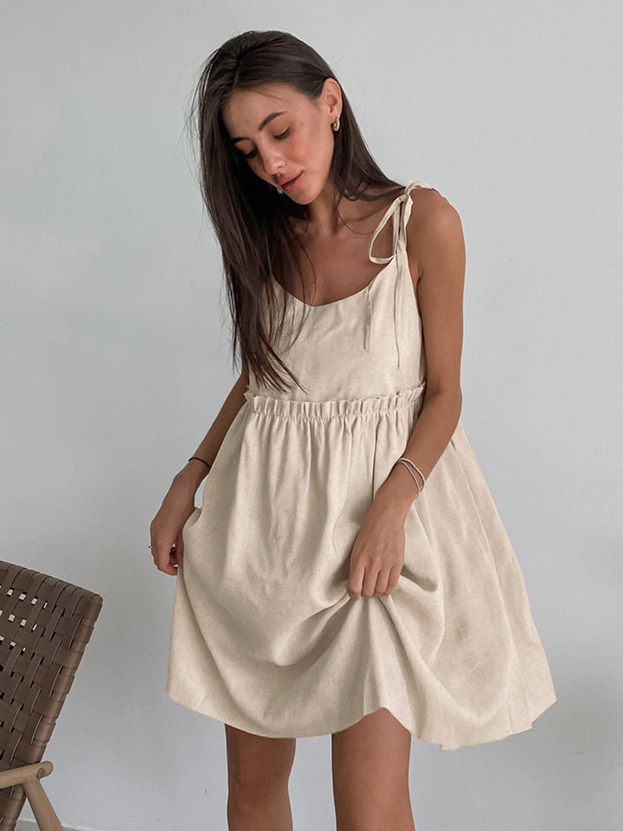 Women's Summer Vacation Casual Cotton and Linen Style Sling Dress