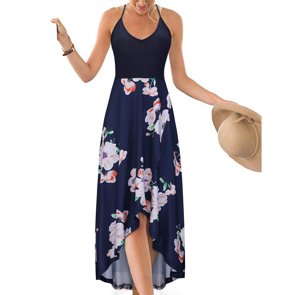 Women's Summer Casual V-Neck Sleeveless Floral Printed Maxi Dress