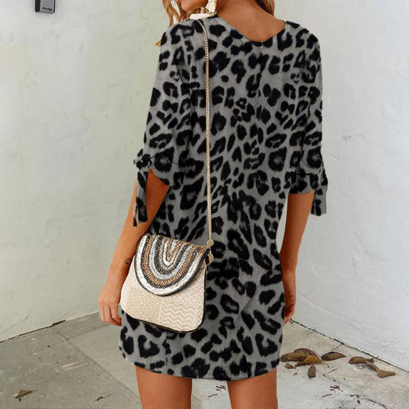 Women's Casual Leopard Print Round Neck Dress