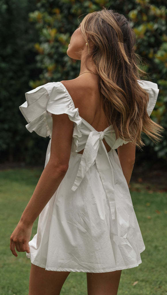 Women's Summer Vacation V-Neck Ruffle Sleeve Solid Color Mini Dress