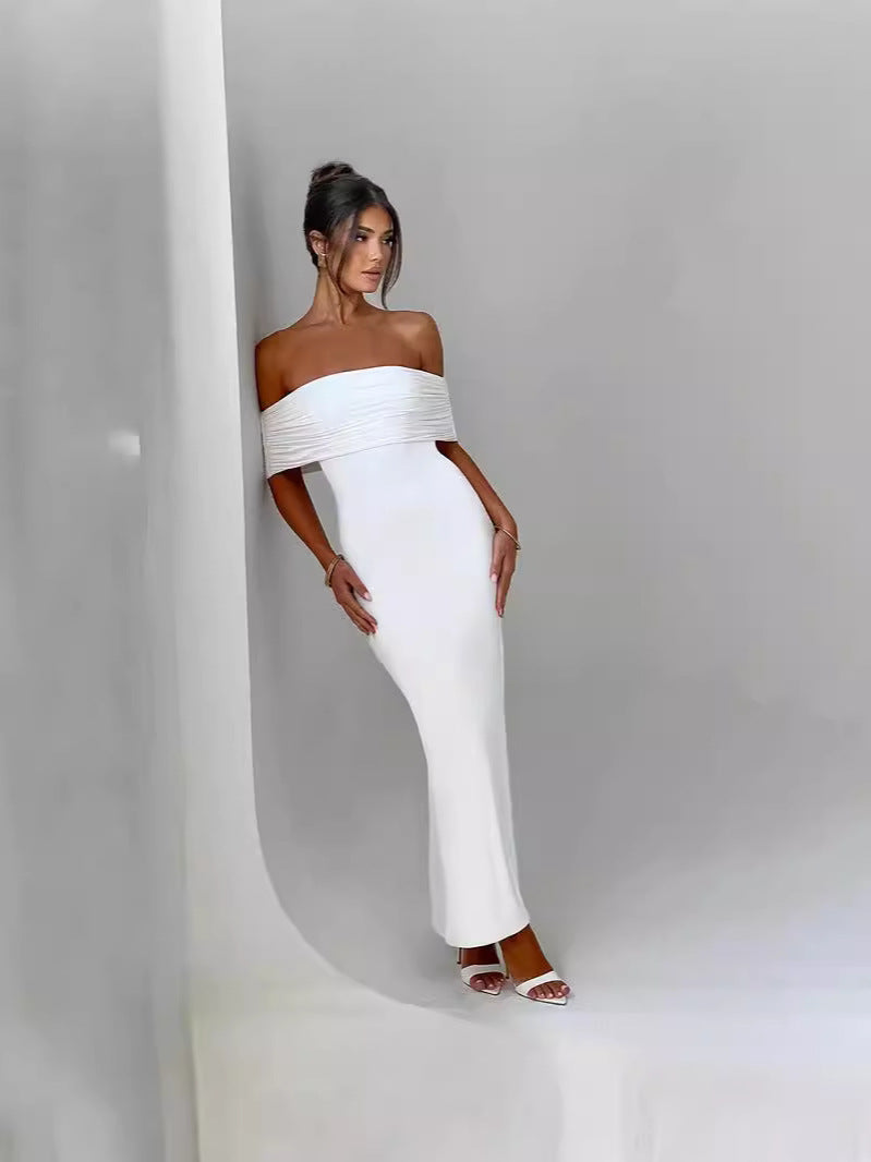 Women's Sexy Off-Shoulder Solid Color Maxi Dress