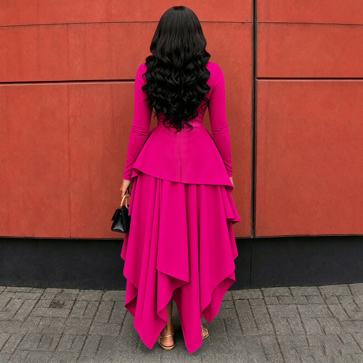 Women's Casual Long Sleeve Irregular Hem Dress