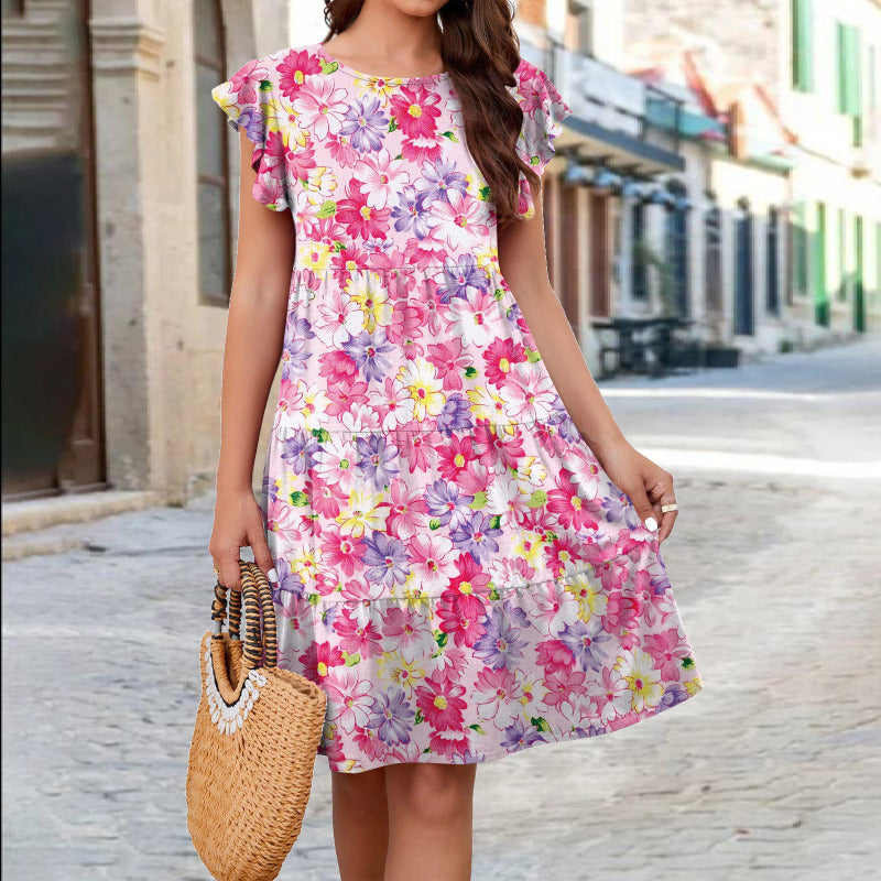 Women's Casual Floral Print Round Neck Short Sleeve Dress