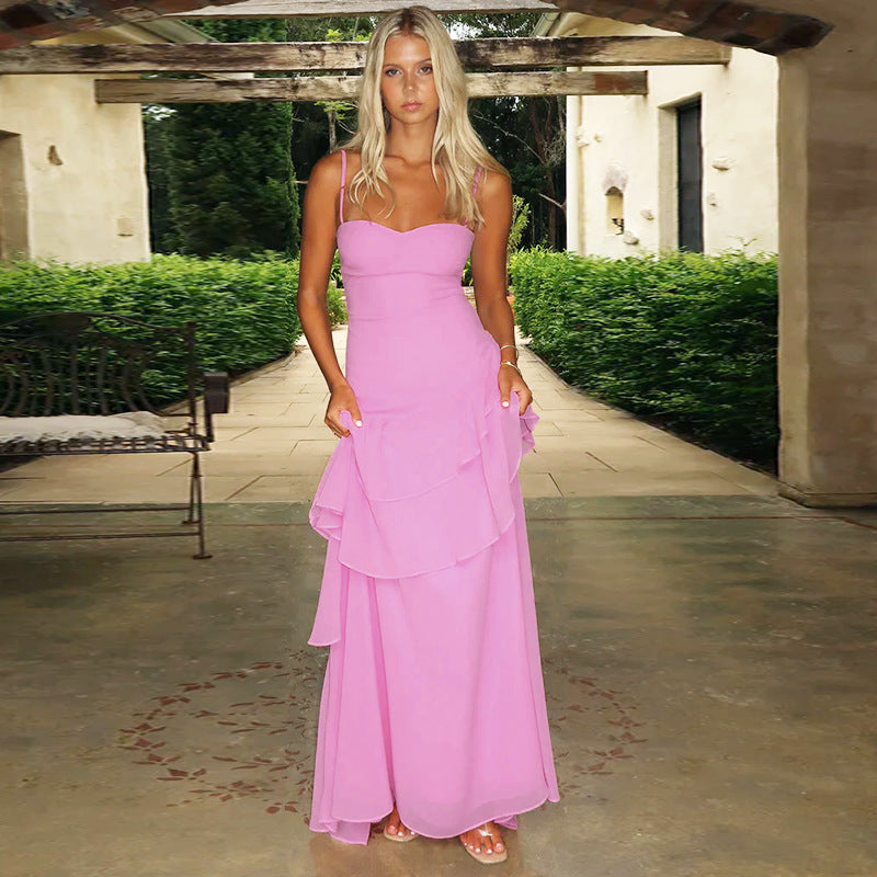 Women's Sexy Solid Color Ruffled Bodycon Maxi Dress
