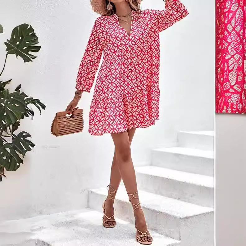 Women's Casual Printed Long Sleeve Loose Cardigan Dress