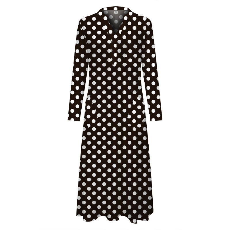 Women's Casual V-Neck Leopard Polka Dot Plaid Print Loose Midi Dress