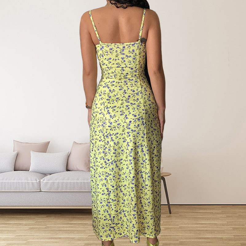 Women's Casual Floral Printed Front Split Camisole Dress
