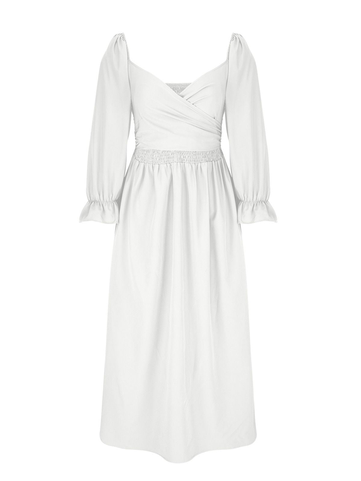 Women's Elegant Solid Color Long Sleeve V-Neck Midi Dress