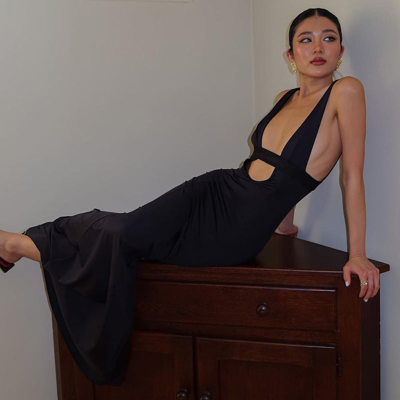 Women's Sexy Deep V Hollow Tight Maxi Dress