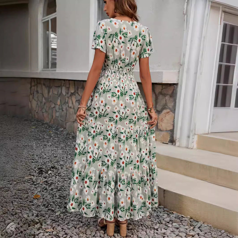 Women's Vacation Casual Maxi Dress, with Lotus