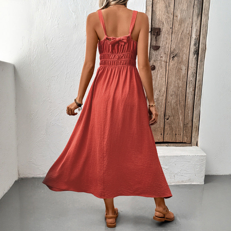 Women's Vacation Casual Summer Solid Color Sleeveless Strap Loose Pleated Dress