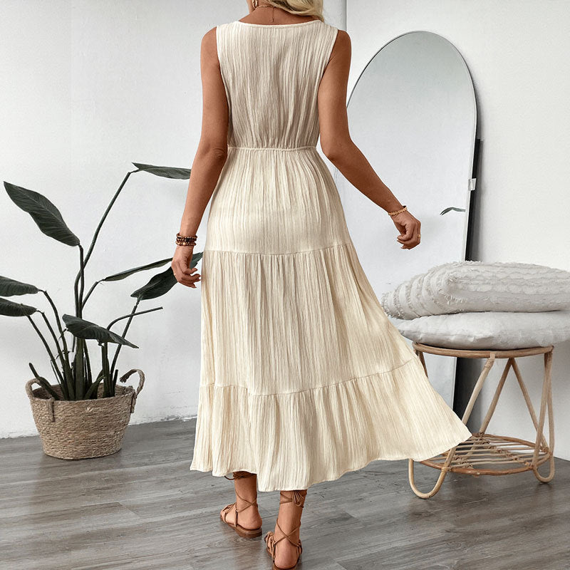 Women's Casual Solid Color V-Neck Sleeveless Loose Dress