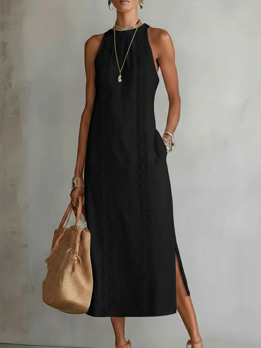 Women's Casual Solid Color Loose Sleeveless Midi Dress