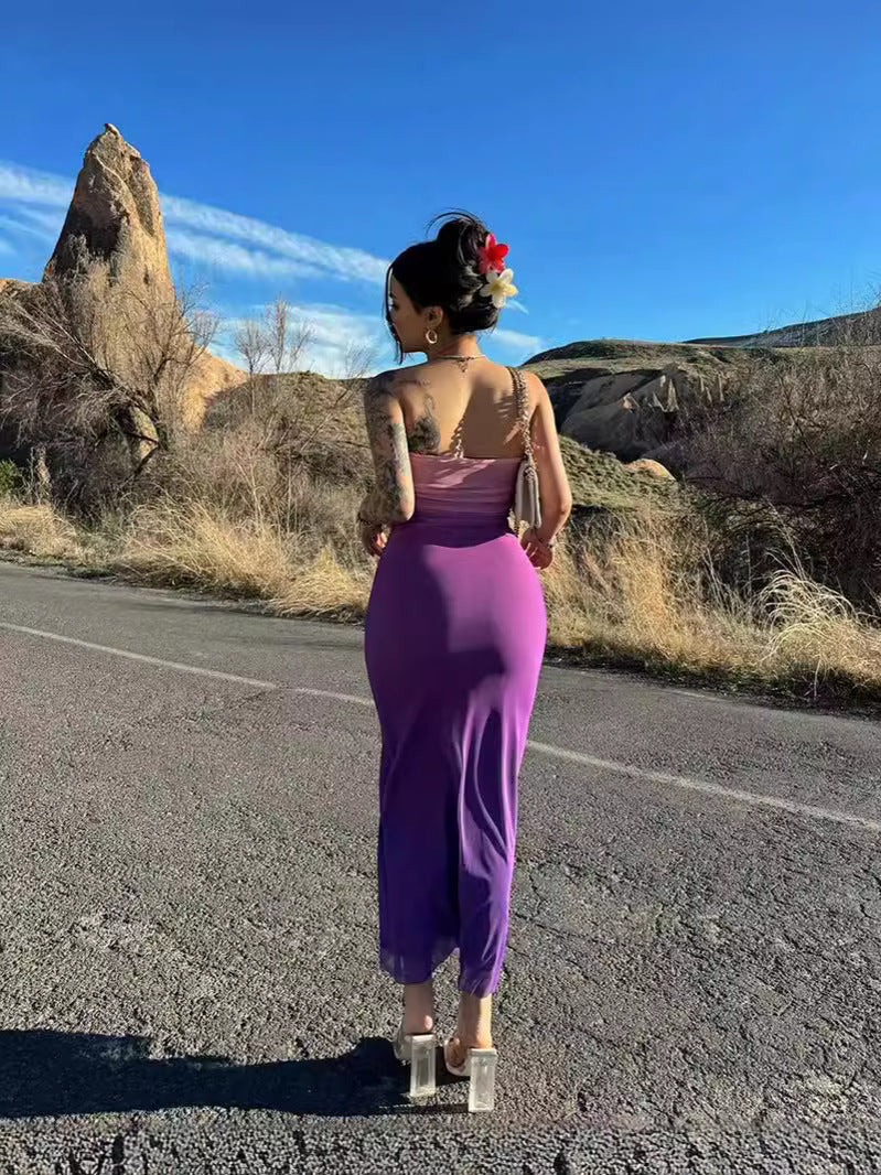 Women's Summer Slim-Fit Sexy Strapless Gradient Mid-Length Bodycon Dress