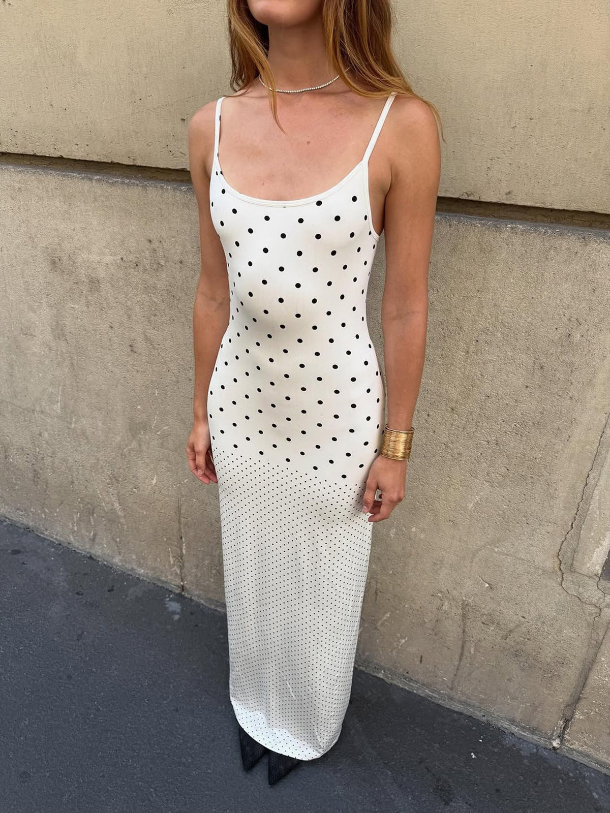 Women's Summer Sexy Polka Dot Print Sling Bodycon Maxi Dress