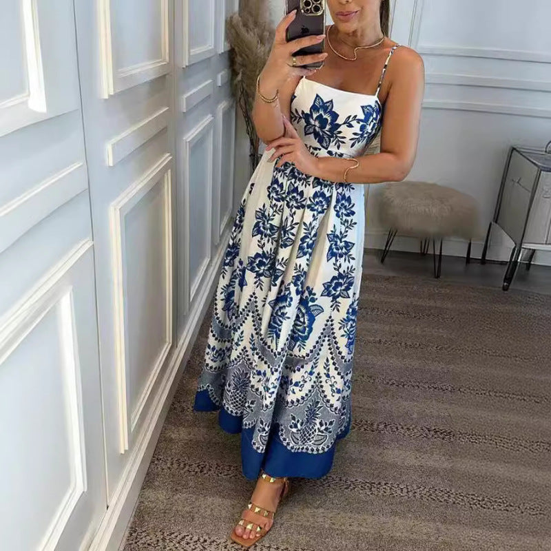 Women's Bohemian Casual Print Strap Maxi Dress