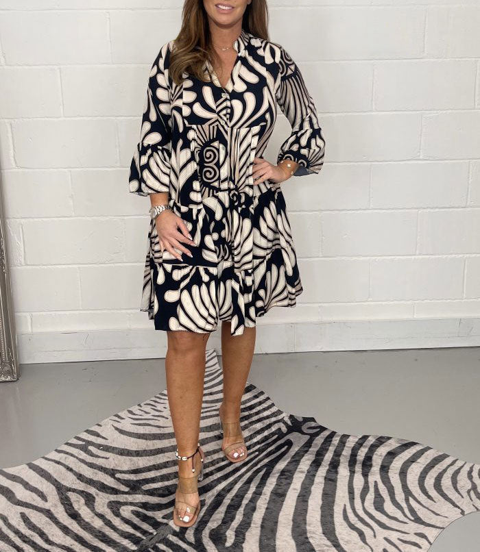 Women's Casual Boho Graphic Print V-Neck Loose Shirt Dress
