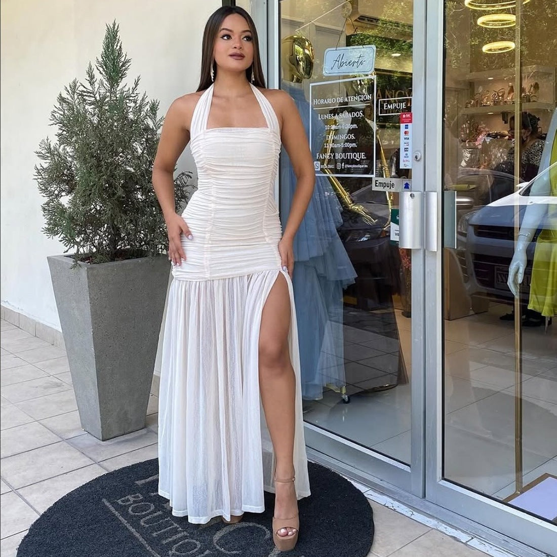 Women's Sexy Solid Color Neck Stitching Maxi Dress