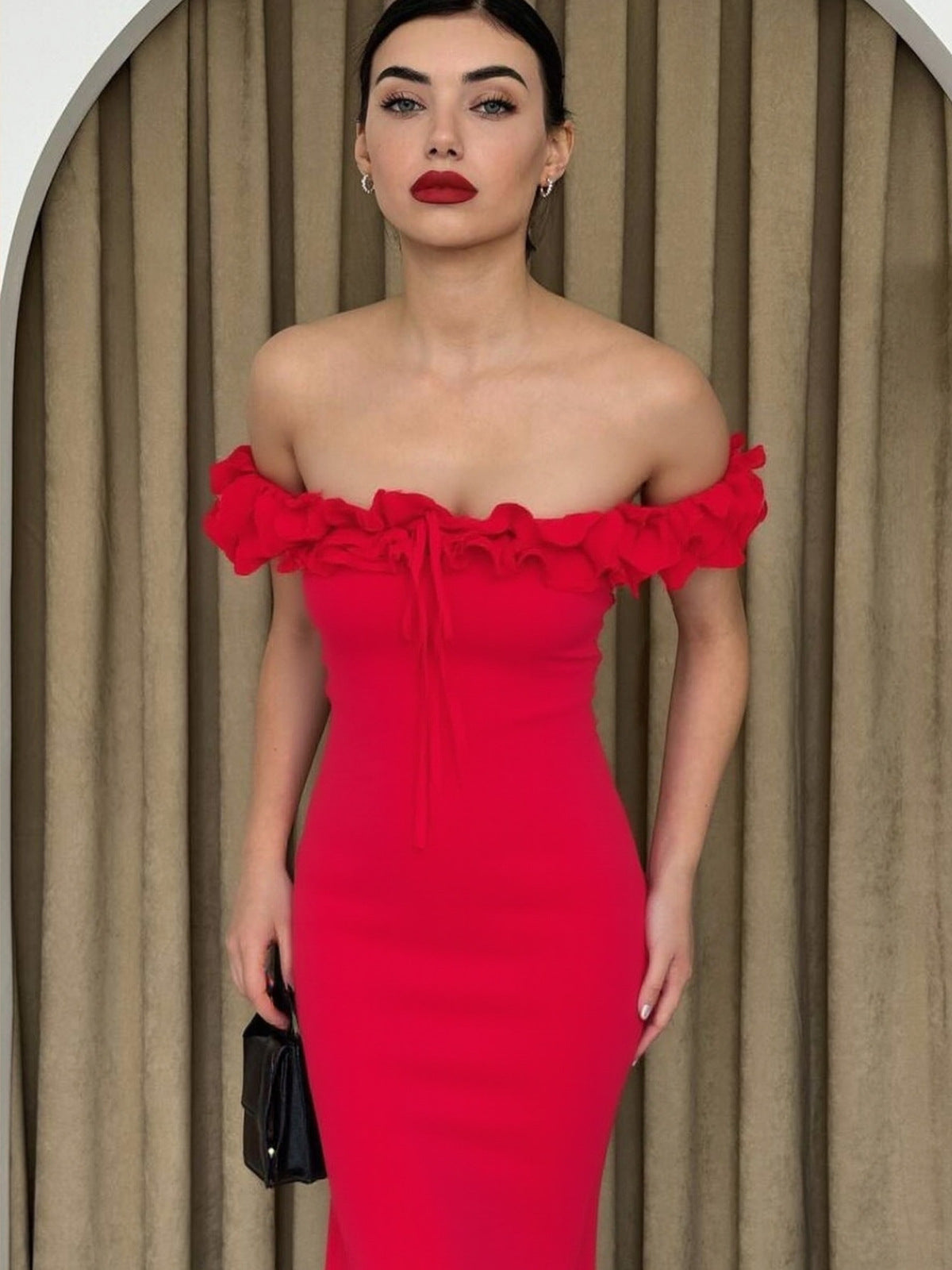 Women's Summer Sexy Off-Shoulder Ruffled Bodycon Maxi Dress