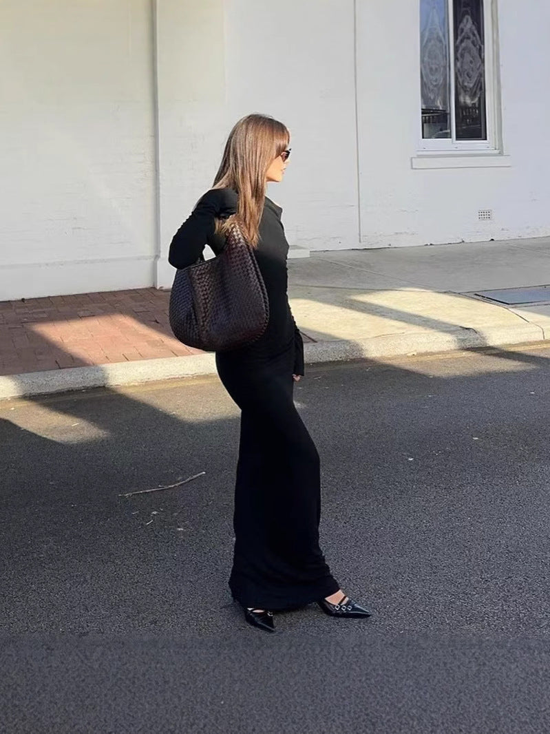 Women's Autumn Sexy Solid Color Long Sleeve Maxi Dress
