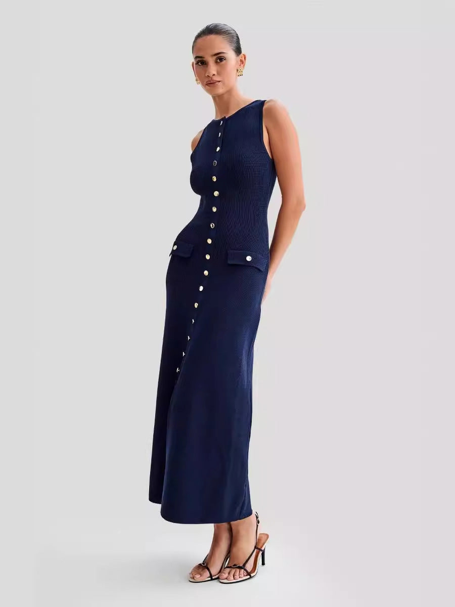 Women's Sleeveless Crewneck Slim-Fit Knitted Dress