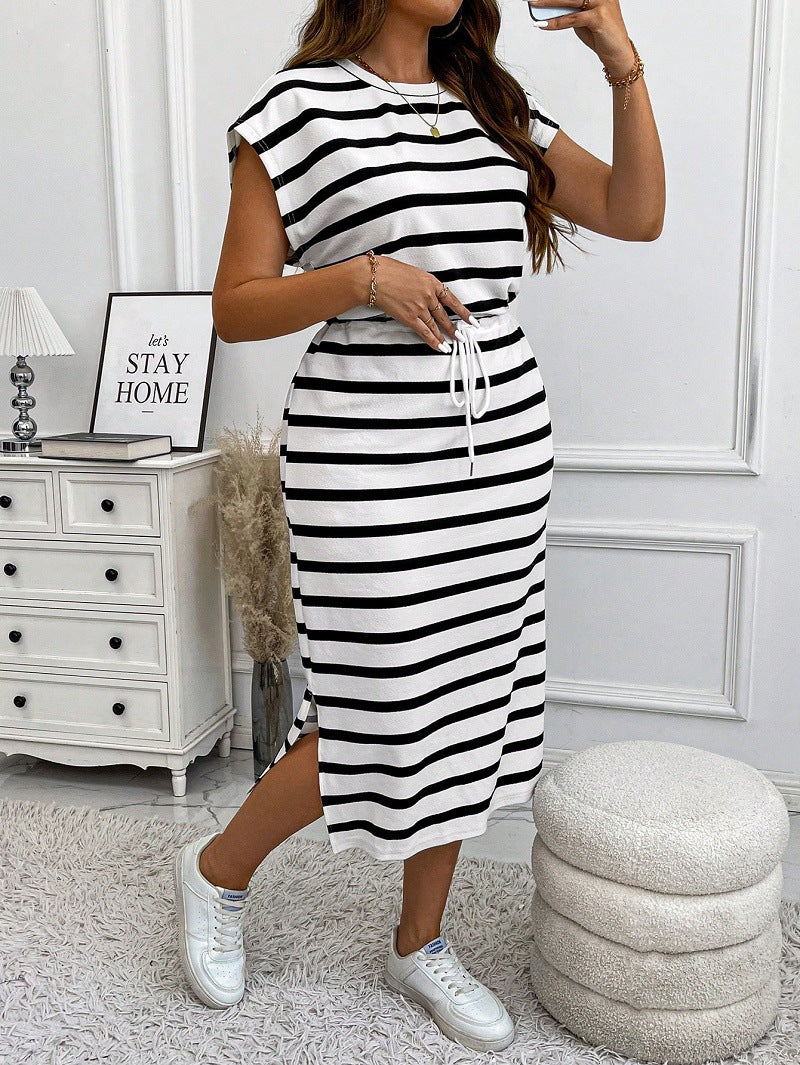 Women's Plus Size Stripe Lace-Up Midi Dress, with Bat