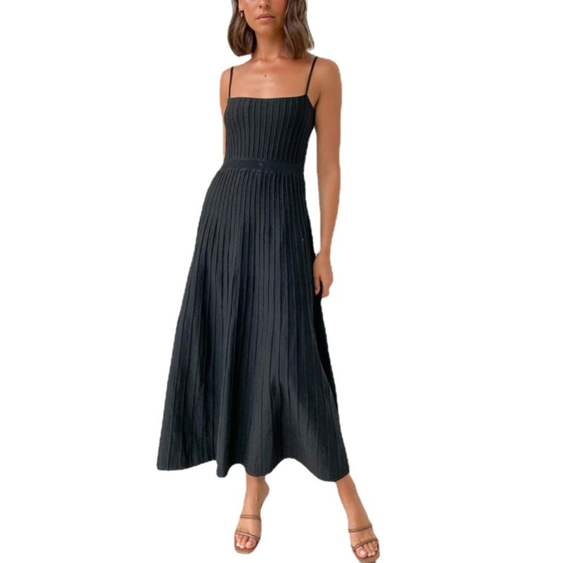 Women's Summer Vacation Spaghetti Strap Slim-Fit High Waist Knitted Maxi Dress