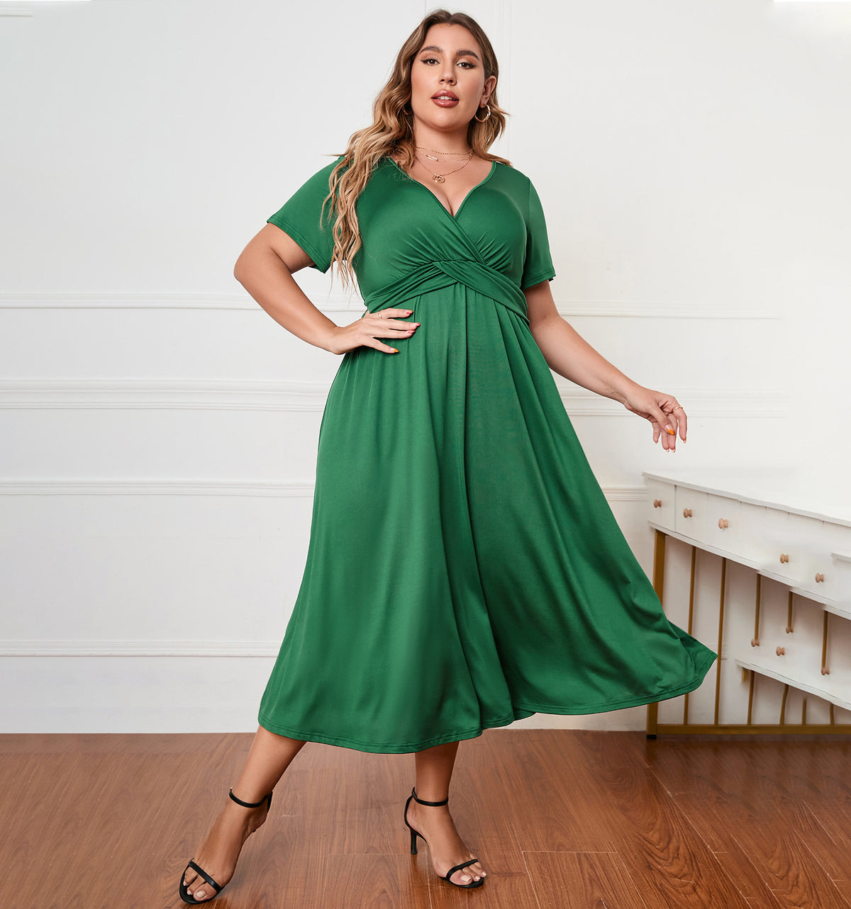 Women's Plus Size Loose Long Dress Casual V-Neck Oversize Skirt
