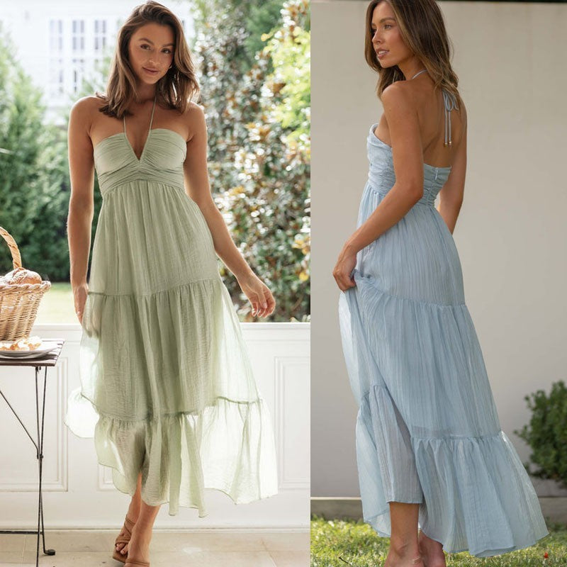 Women's Vacation Casual Backless Maxi Dress, with Tiny