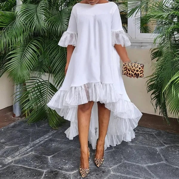 Women's Plus Size Casual Mesh Stitching Irregular Hem Dress