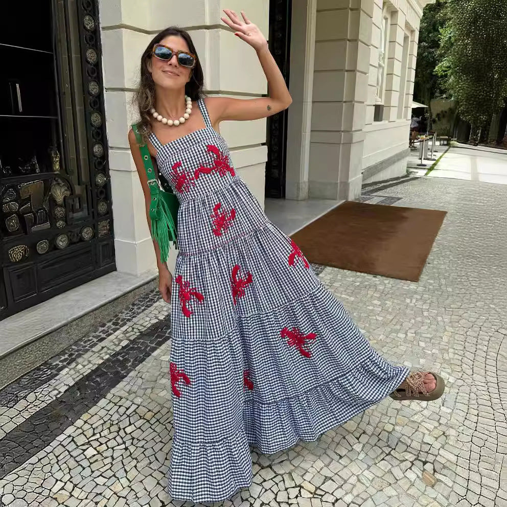Women's Summer Casual Floral Embroidery Sling Maxi Dress