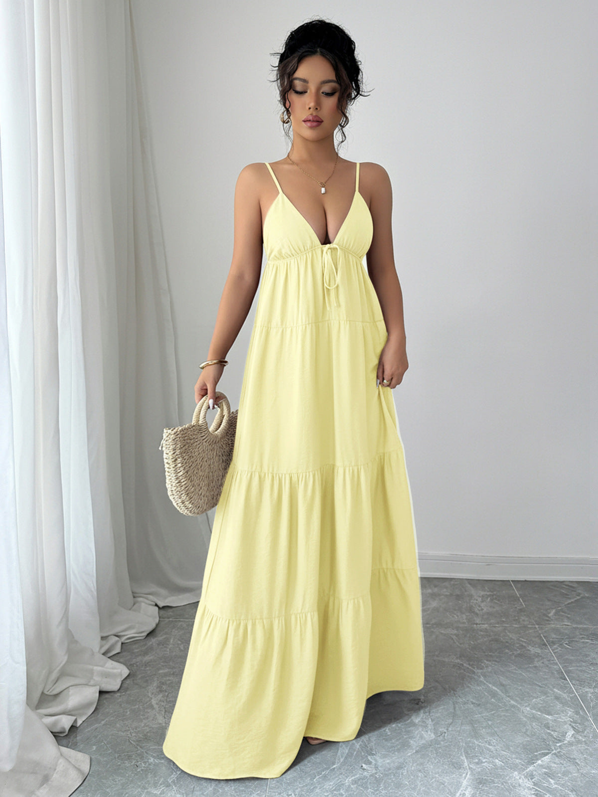 Women's Elegant Solid Color Spaghetti Strap Loose Dress