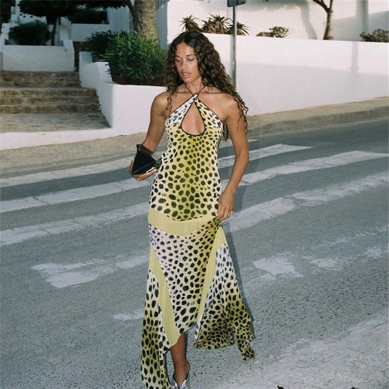 Women's Sexy Summer Leopard Halter-Neck Backless Dress