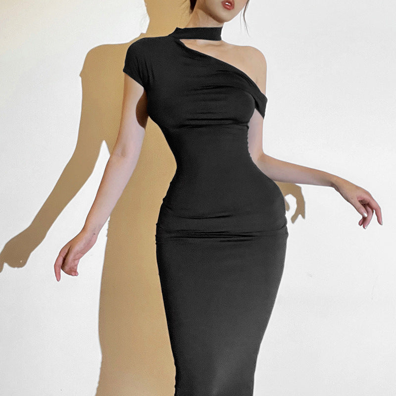 Women's Summer Sexy Slant Collar Shoulder Slim Maxi Dress