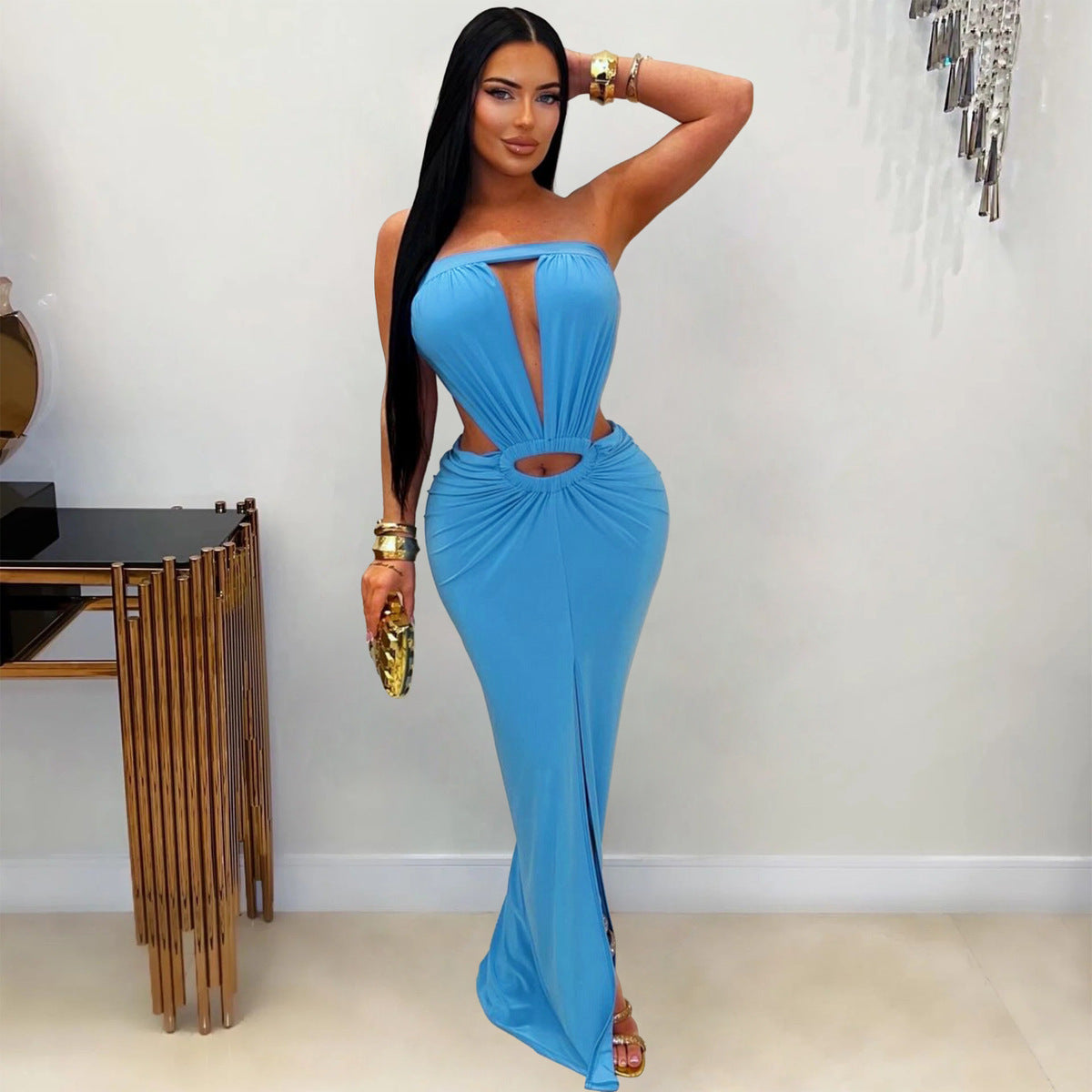 Women's Sexy Solid Color Open Back Maxi Dress