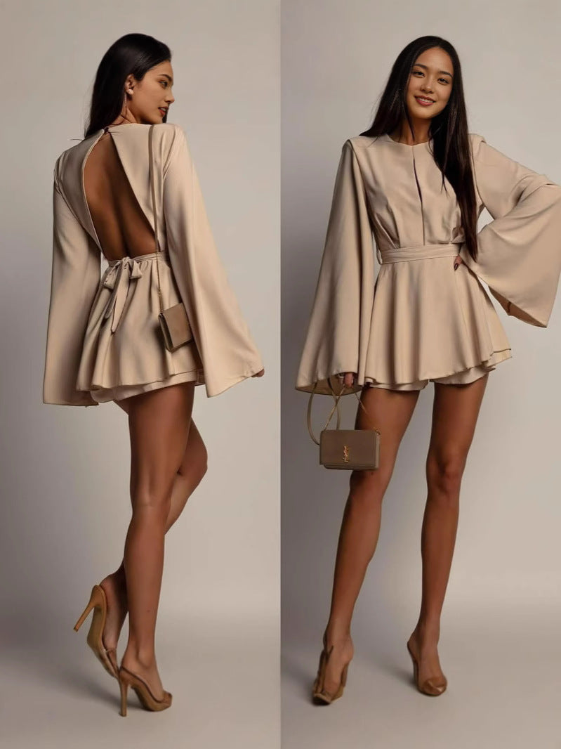 Women's Autumn Casual Backless Long Sleeve A-Line Dress
