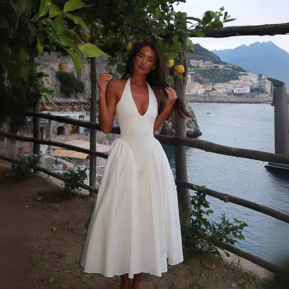 Women's Sexy Halter Neck Backless Sleeveless Maxi Dress