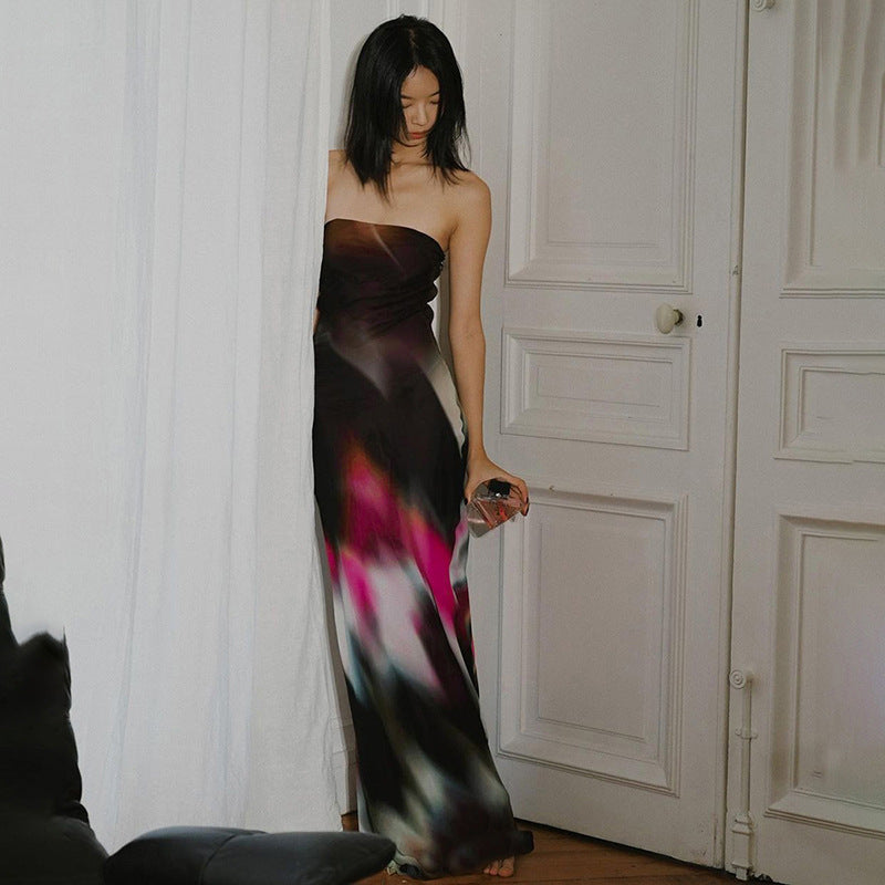 Women's Sexy Printed Strapless Maxi Dress