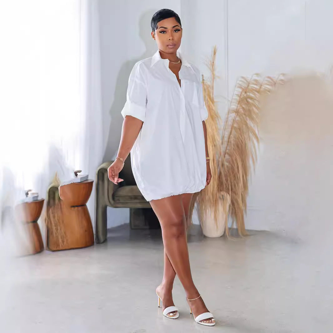 Women's Autumn Solid Color Button Loose Shirt Dress