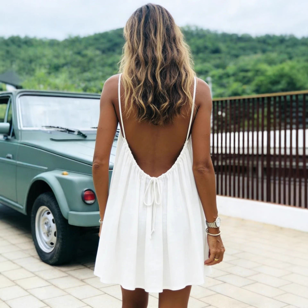 Women's Casual Solid Backless Strap Dress