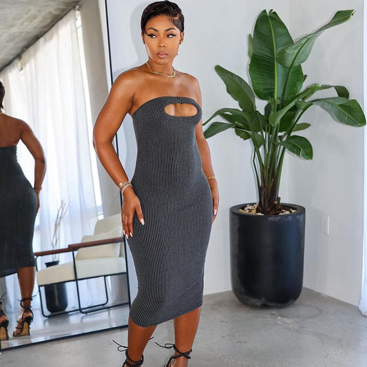Women's Summer Sexy Tube Top Hollow Slim Fit Long Dress